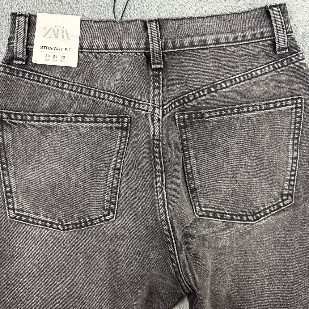 Zara‎ Jeans Women Sz 4 High Rise Straight Fit Womens Charcoal Gray Cotton NEW